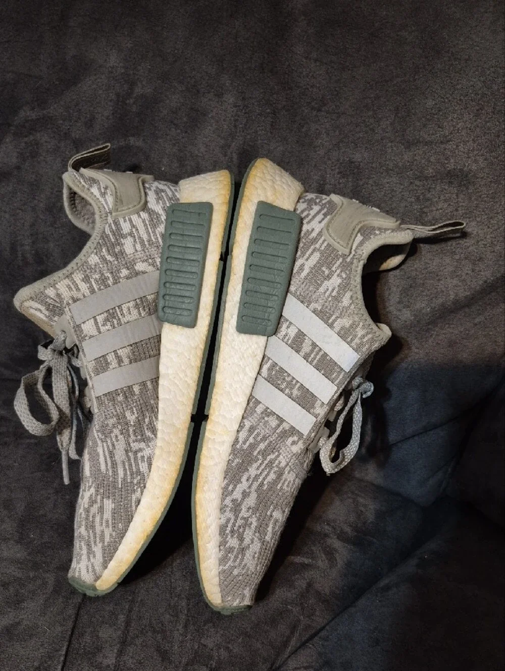 adidas Men’s Gray Knit NMD Sneakers with Green Accents